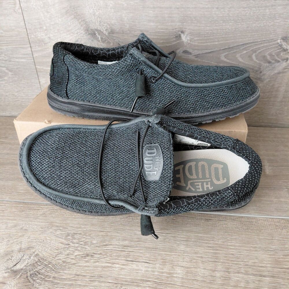Hey Dude Shoes Mens 9 Wally Sox Micro Total Black Comfort Slip On Loafers Beach